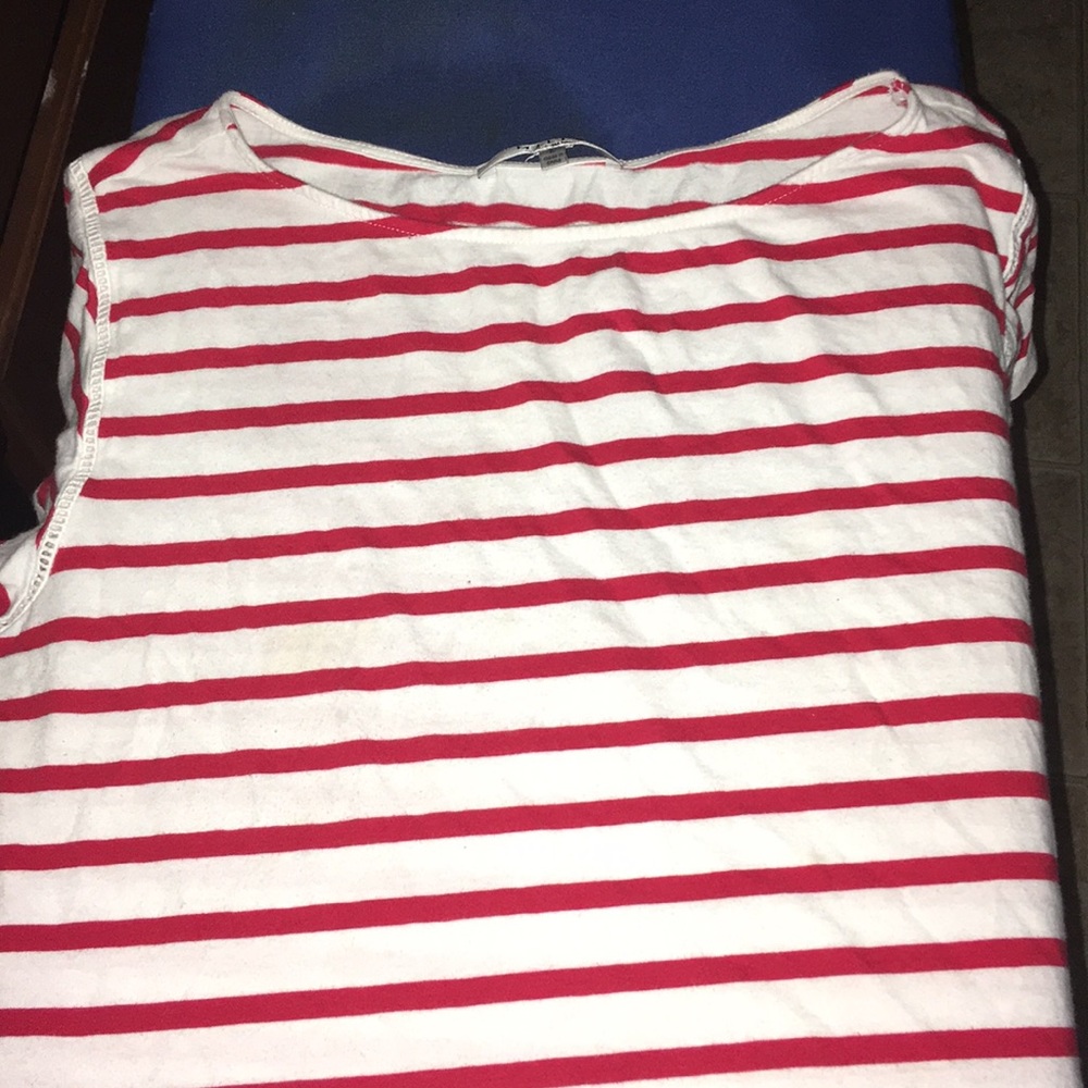 Red and white striped shirt dress